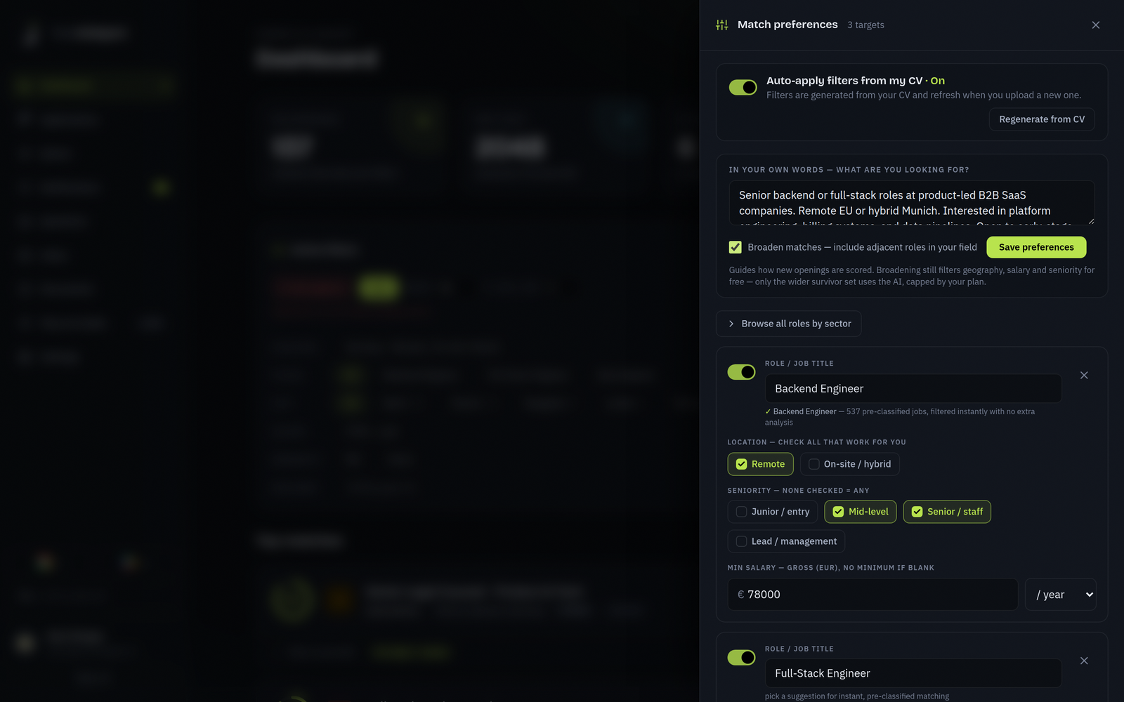 Track editor with three search profiles running at once.