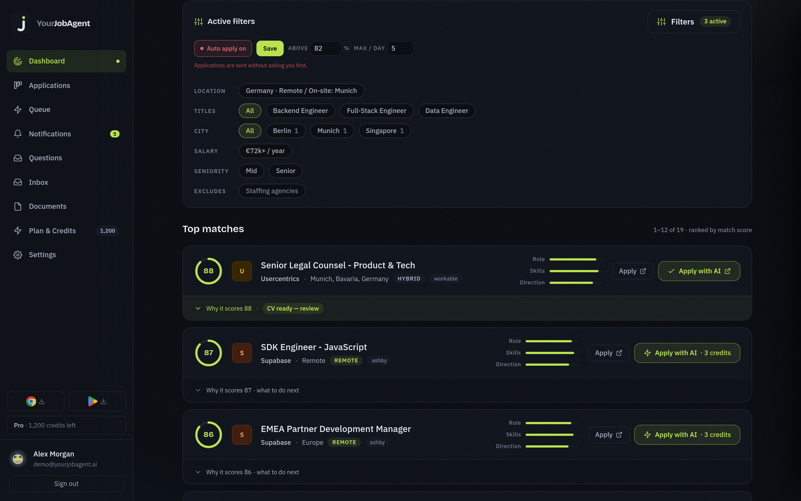 Result list with matches from several tracks.
